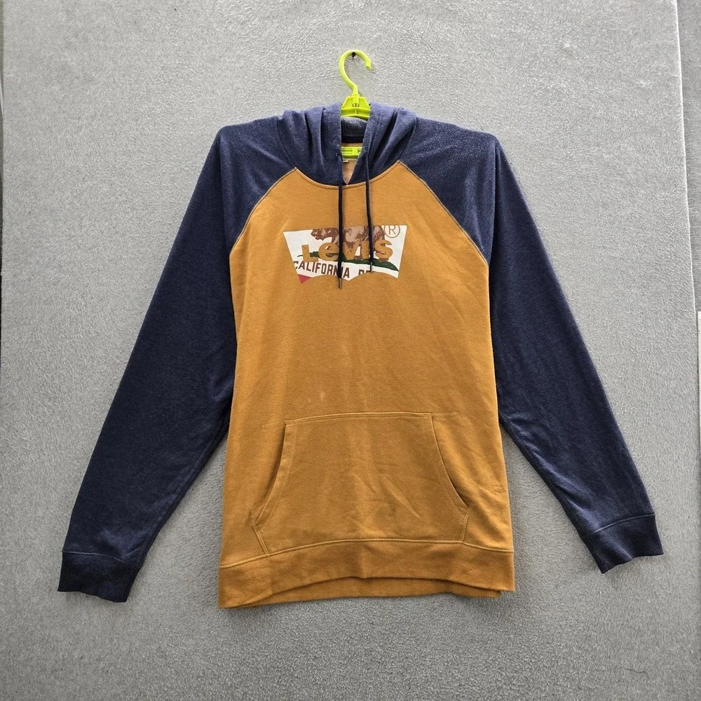 Levi's Men‎ Hoodie 3XL Mustard Colorblock Fleece Graphic Hoodie Long Sleeve